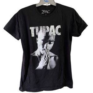 Tupac Shirt Adult Medium Black Tee Rap Legend Praying Hands Street Hip Womens